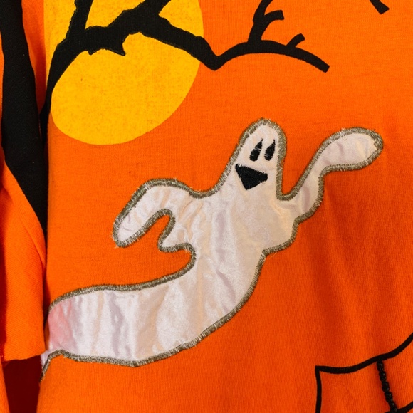 Vintage Halloween Shirt Medium Orange Spider Web Ghost Witch Black Cat Pumpkin - Picture 5 of 16